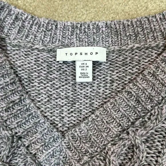 Topshop Purple Grey Knit Crop V-Neck Sweater Women Size 2 - Picture 3 of 8